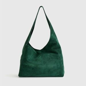 Quince Italian Suede Slouchy Shoulder Bag in Green